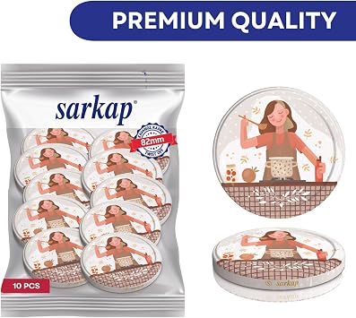 SARKAP Döner Konserve Kapakları - 82 mm Yeniden Kullanılabilir Konserve Kapağı Seti 10'lu Cam Kavanozlar için İdeal - Mason Kavanozlarla Uyumlu Değil, Geniş Ağızlı Konserve Kapakları, Bulaşık