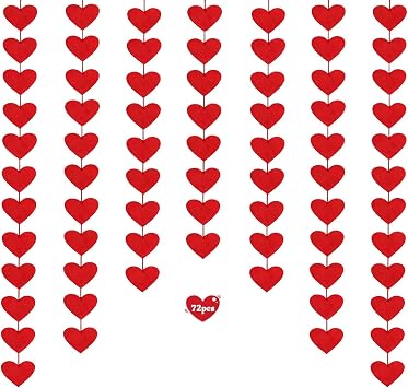 72 إكليل قلب من اللباد، ديكور قلب أحمر مُثبت مسبقًا لزينة عيد الحب، الزفاف، الذكرى السنوية، عيد الميلاد، خلفية للمكتب، الفصل الدراسي، دعائم حفلات فاداي