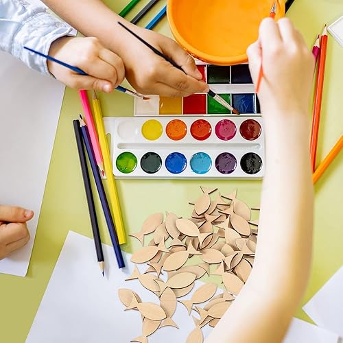 Miniatura 4 de EXCEART 100 piezas de madera sin terminar, recorte de madera sin terminar, madera de pescado para manualidades, peces de madera para manualidades,