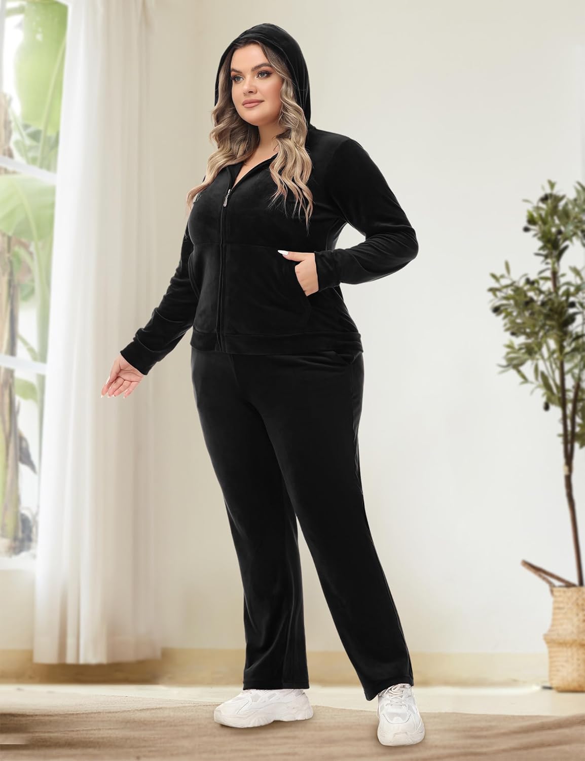 ROYAL MATRIX Women's Velour Tracksuit, 2 Pieces Full Zip Velour Sweatsuits Hooded Jogging Lounge Velvet Outfits Set - Image 3