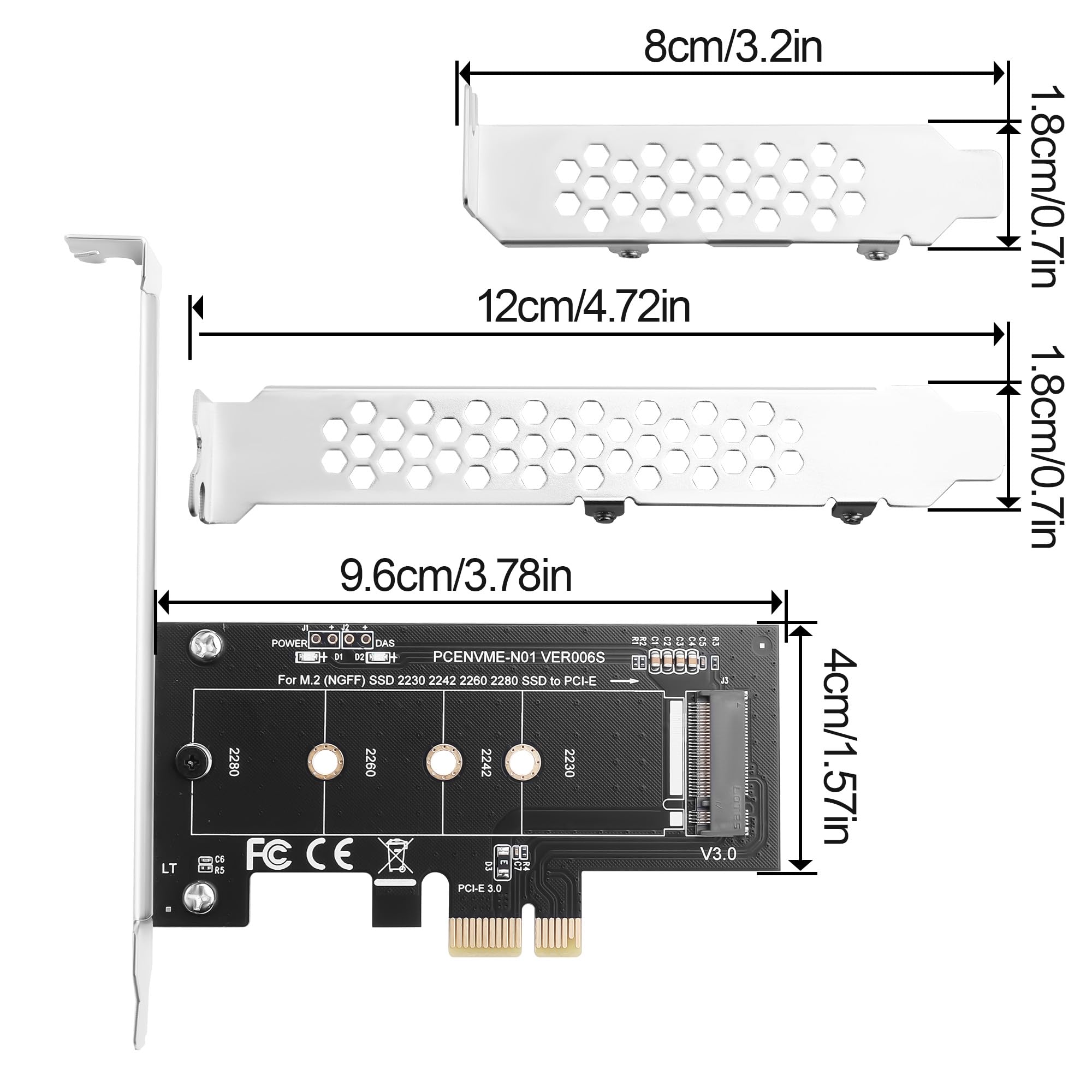 Scheda adattatore PCI-E 1X a M.2 NVME SSD per PC desktop, scheda di espansione PCI Express 3.0 supporta M.2 2230/2242/2260/2280 NVME SSD, compatibile con slot PCI-E X1/X4/X8/X16