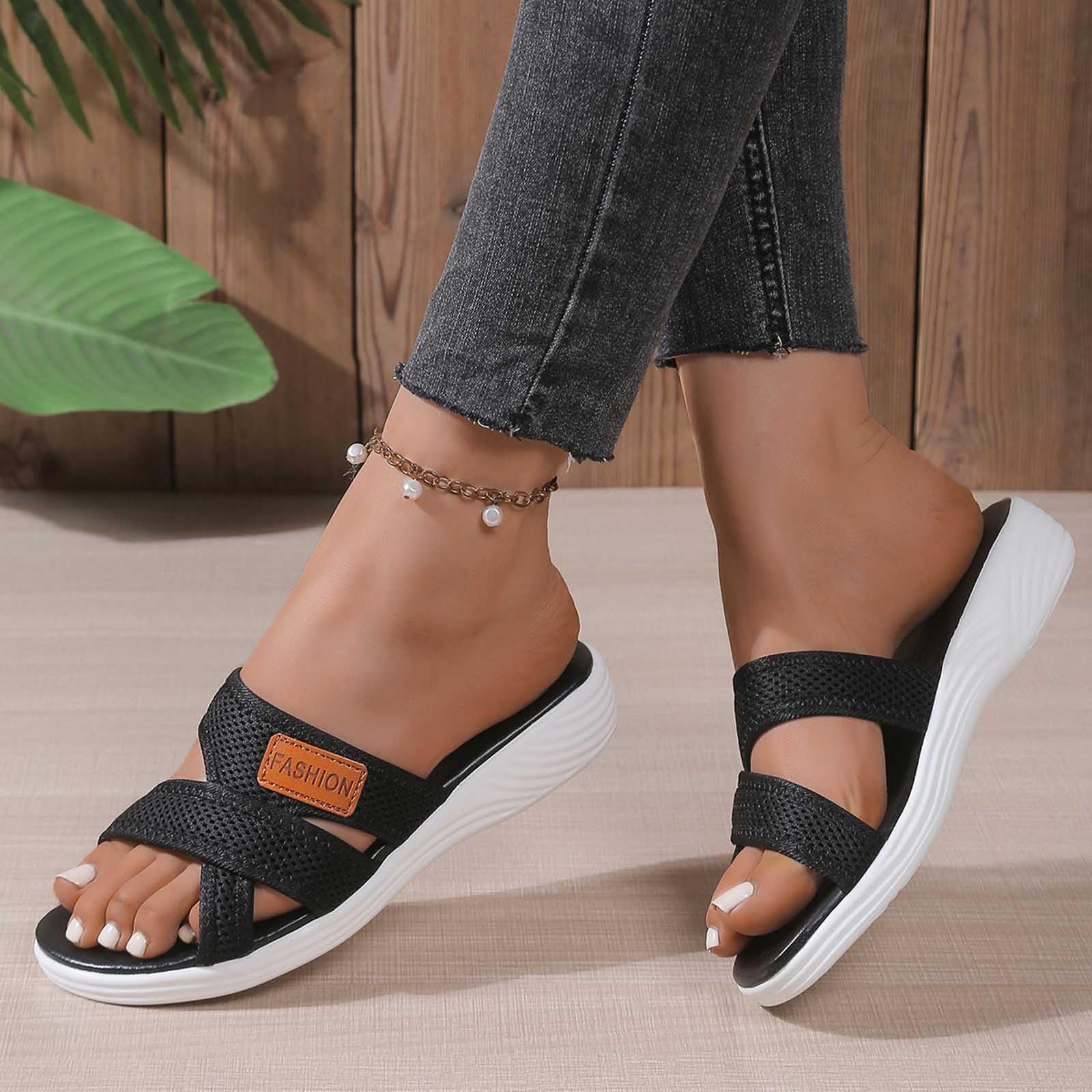 Pantuflas de tela para mujer, de verano, para exteriores, informales, cómodas, para la playa
