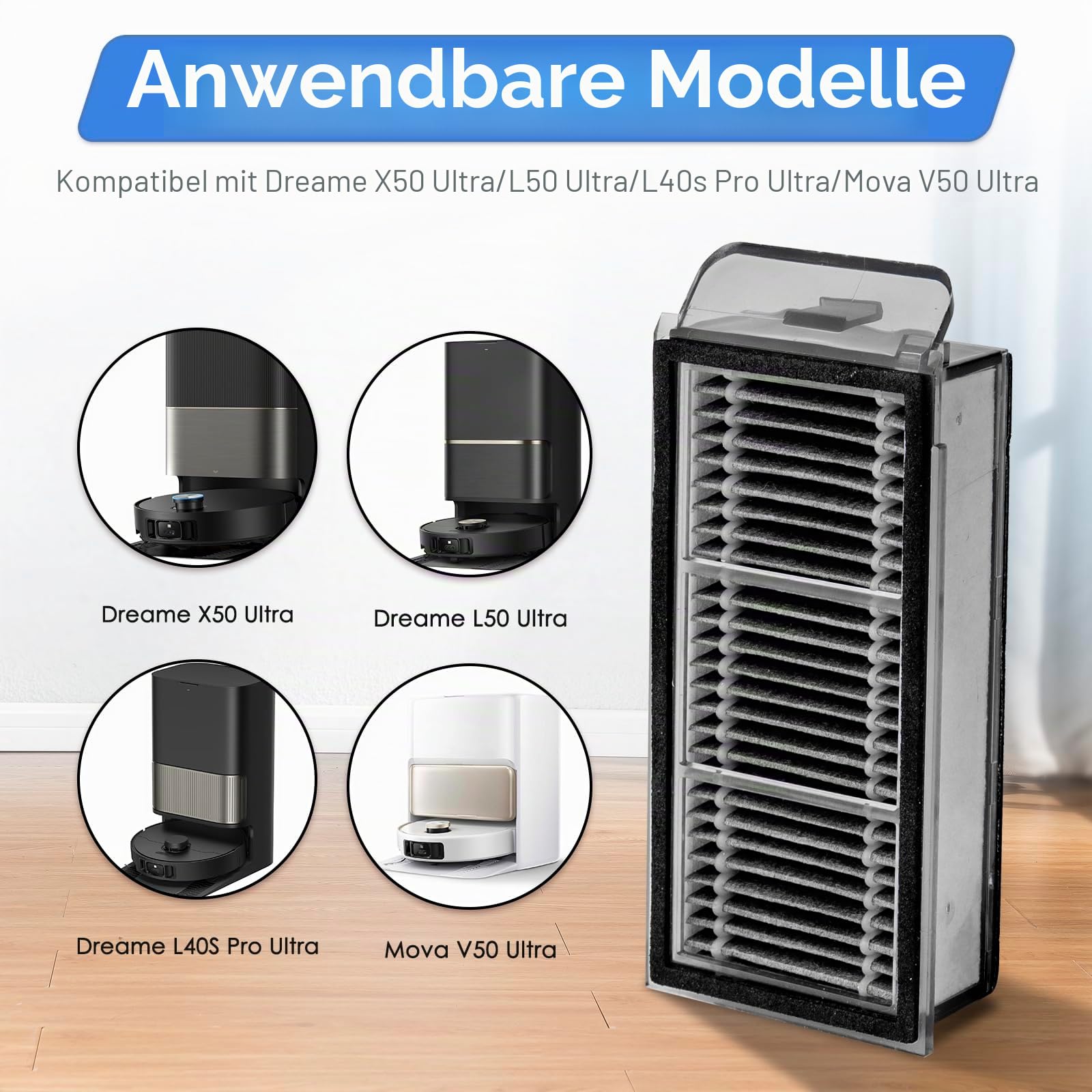 (4 Stück) X50 Ultra Ersatz-HEPA-Filter Kompatibel mit Dreame X50 Ultra/ L40S Pro Ultra/ X50 Mmaster/ L50 Pro Ultra Saugroboter, Filter-Set, Filter-Zubehör-Set