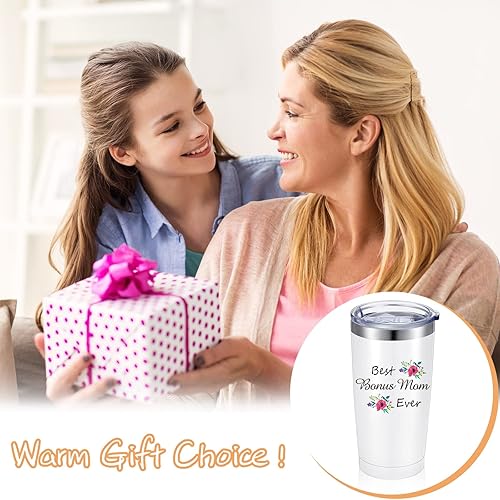 Miniatura 2 de Best Ever Mom - Vaso de 20 onzas con tapa, cepillo para popote y caja de regalo (color blanco)