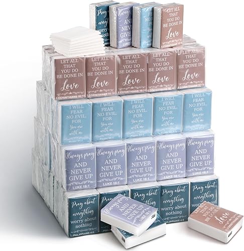 Seajan Paquete de 120 pañuelos de viaje cristianos de 3 capas a granel con versículos de la Biblia, pañuelos de bolsillo, tamaño de viaje, paquete