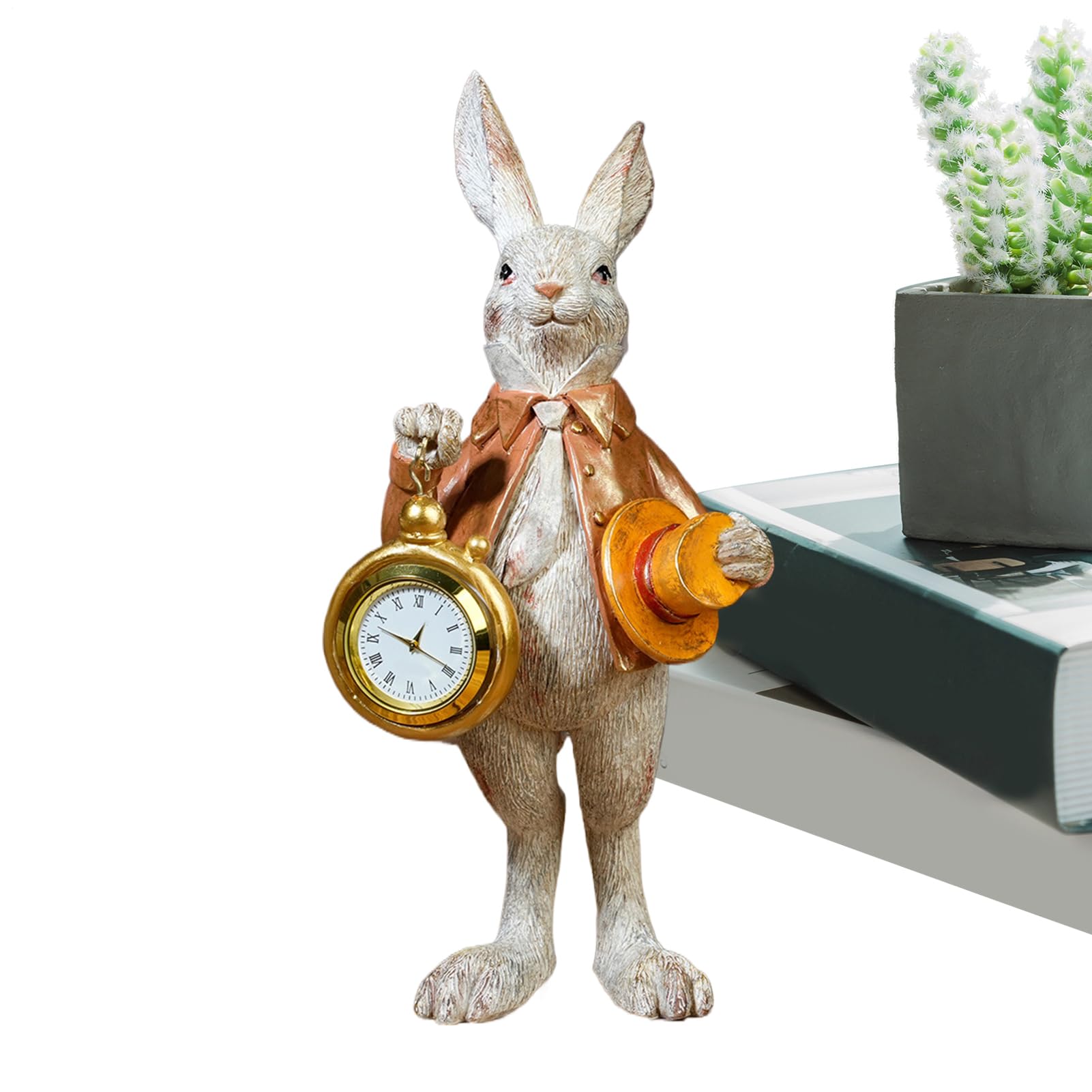 Figurine lapin avec horloge en résine pour décoration salon