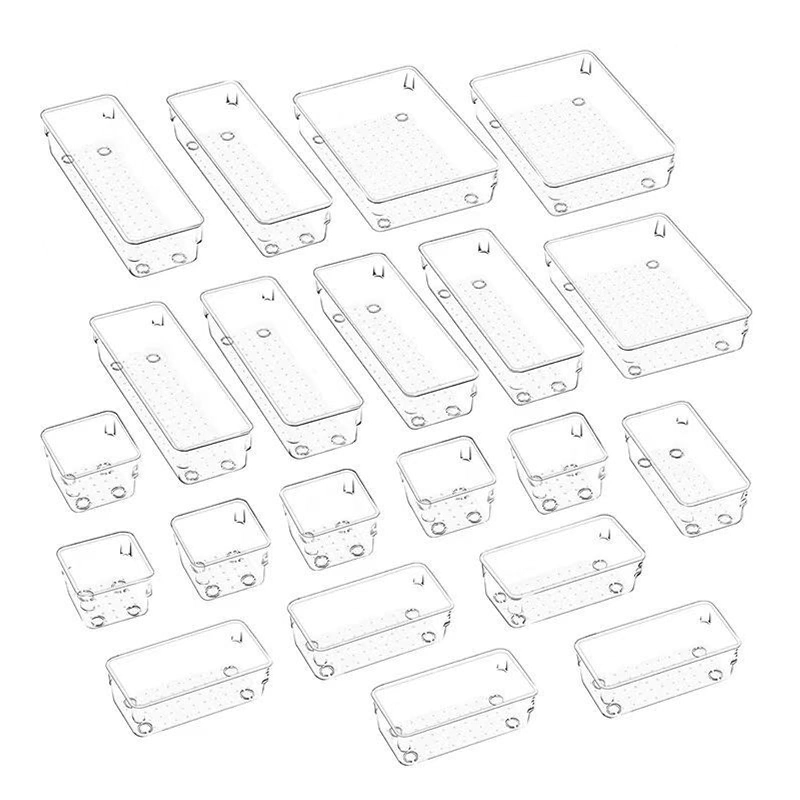 Set di scatole portaoggetti da scrivania, organizer trasparente per cassetti, contenitori impilabili antiscivolo, set di organizer per trucchi, bagno, cucina e ufficio