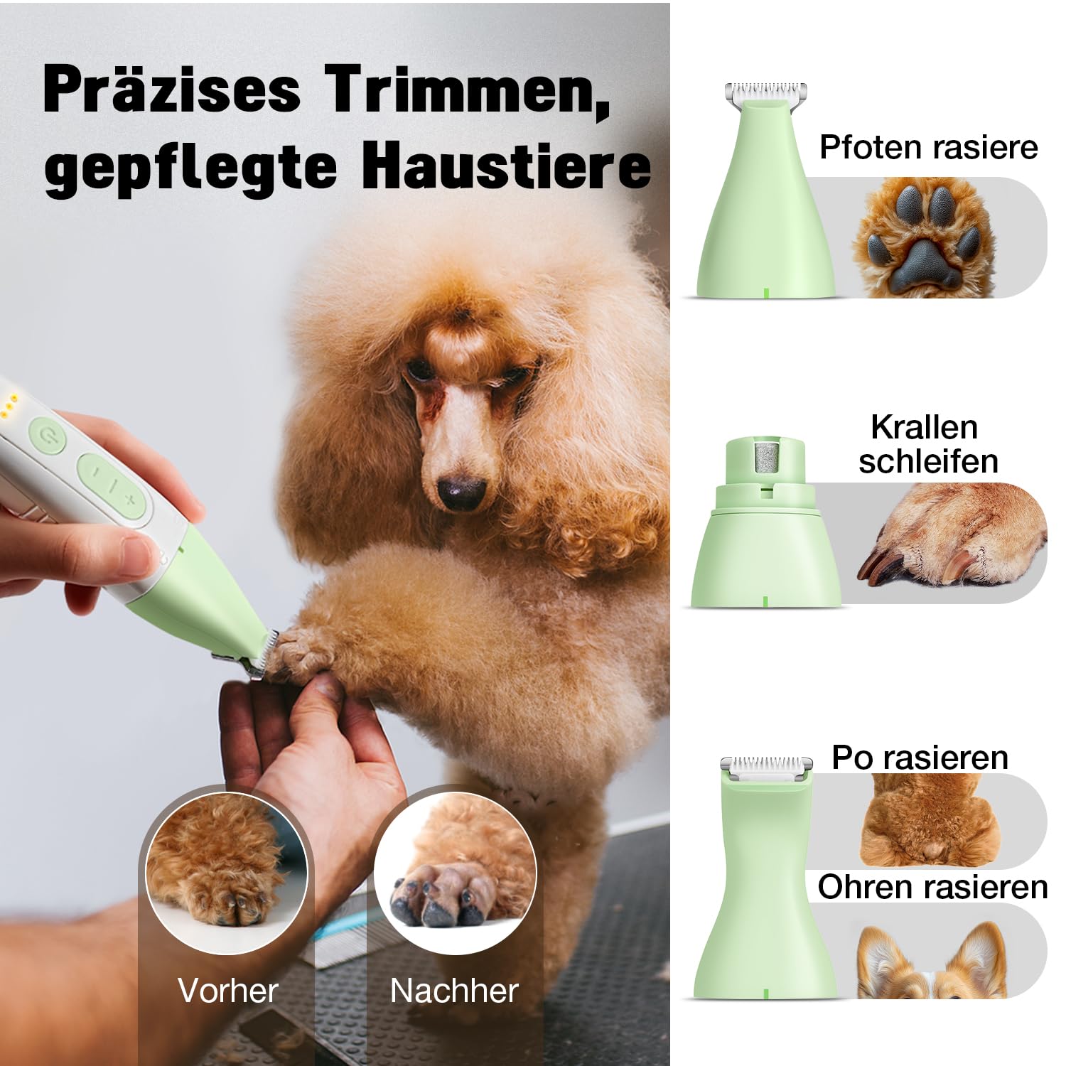 Hundeschermaschine 4 in 1 Set,Schermaschine Hund für Dichtes Fell,Leise Profi Hunde Schermaschinen/Pfotentrimmer/Krallenschleifer für Hunde Katzen,Fellpflege