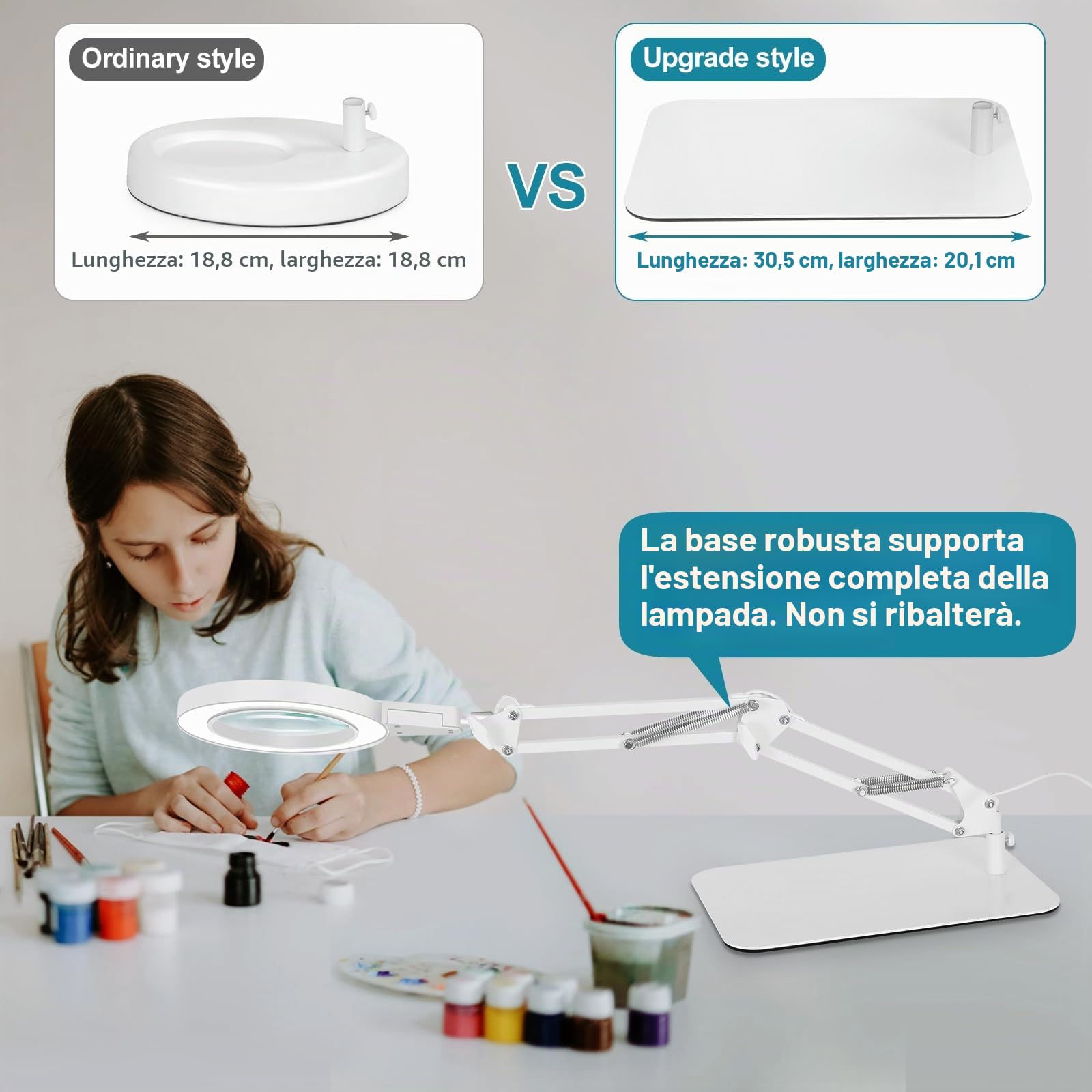Lente d'Ingrandimento da 15X con Luce, Controllo Tattile, Lampada da Scrivania con Ampia Base e Morsetto, 3 Modalità di Colore Regolabili, Lente d'Ingrandimento con Luce per Hobby e Passatempi, Bianco