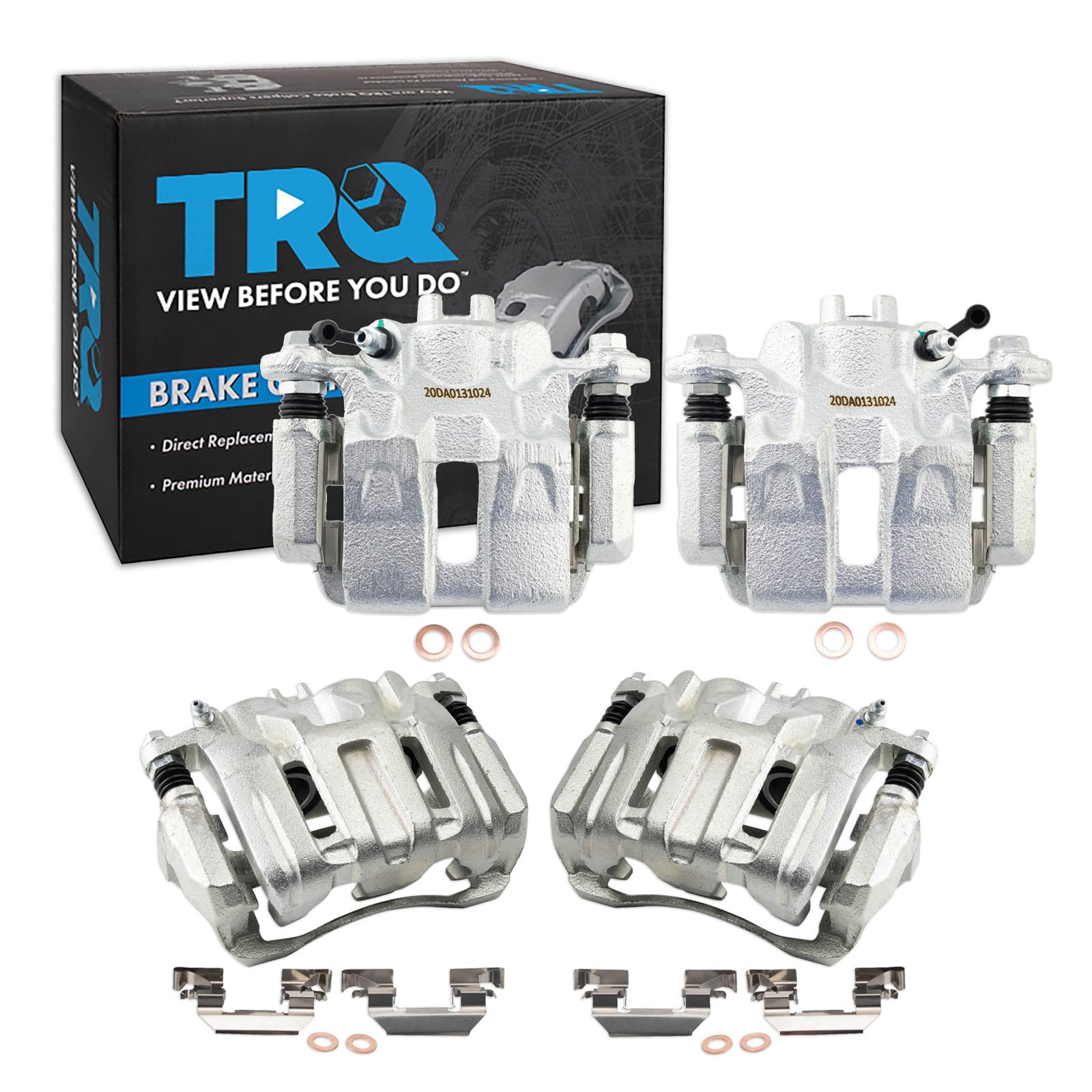 TRQ Front and Rear Brake Caliper Set Zinc Coated Brackets Hardware Compatible with 2005-2010 Honda Odyssey