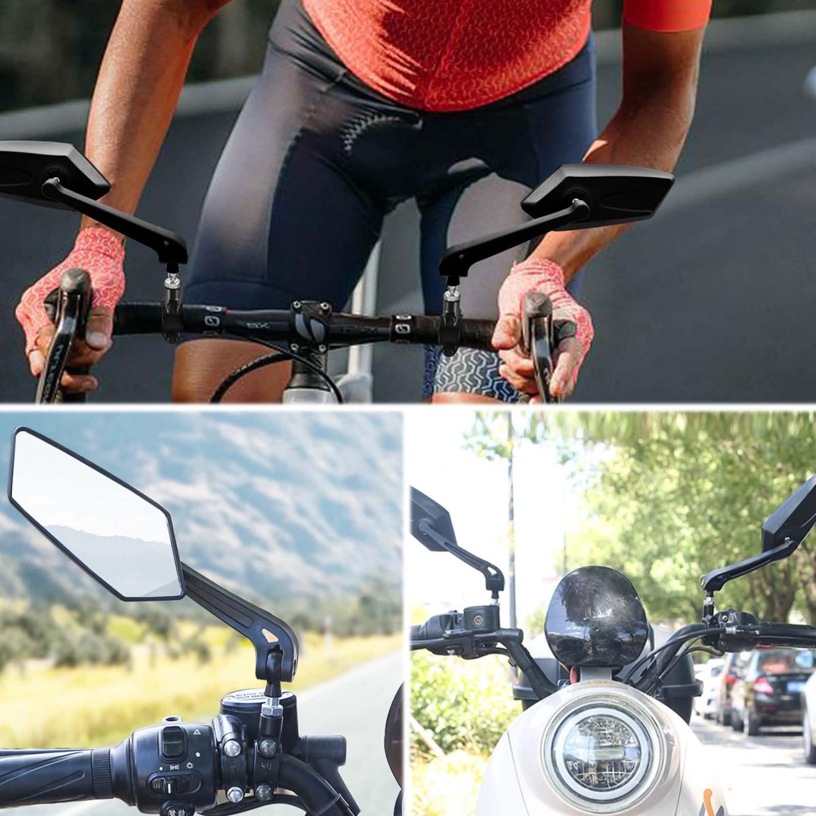 2 pezzo Specchietto retrovisore per bicicletta,Specchietto retrovisore girevole per bicicletta, Specchietto retrovisore della bicicletta, Specchietto Bici, per manubri da 2,0 cm a 2,8 cm, nero