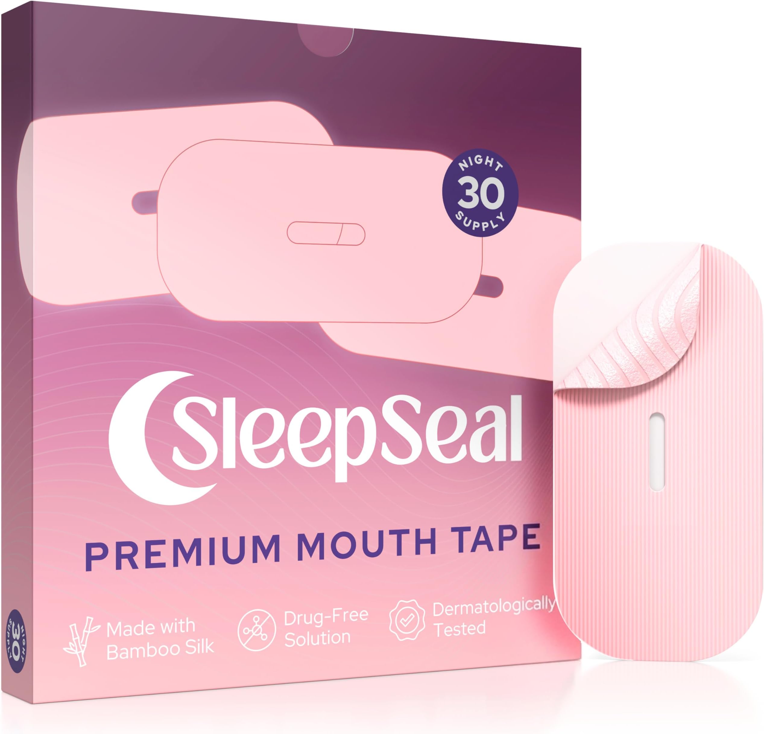 SleepSeal Mouth Tape for Sleeping - 30 Nights - Hypoallergenic Bamboo Silk, Medical-Grade Adhesive, Dermatologically Tested & Gentle on Skin - Anti Snoring, Supports Nasal Breathing for Men & Women