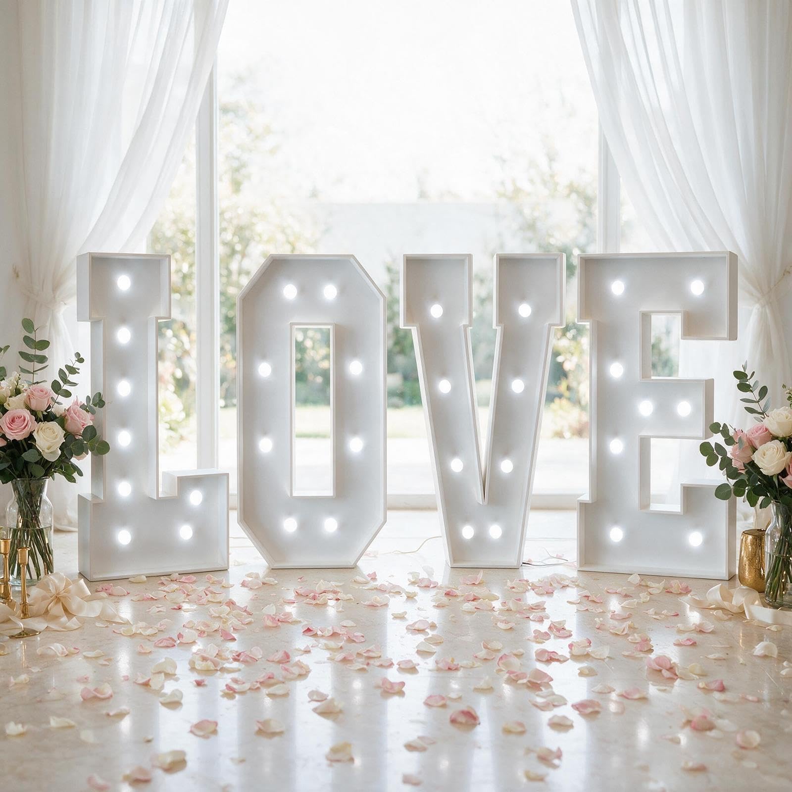 LED Love Leuchtbuchstaben Marquee, Valentinstag Hochzeit Party Deko | Schaumplatte Vorgecutt, Leichter Aufbau, Kabellos, Leicht, Mehrfach Verwendbar, Verlobung & Jubiläum(Cool white,120cm)