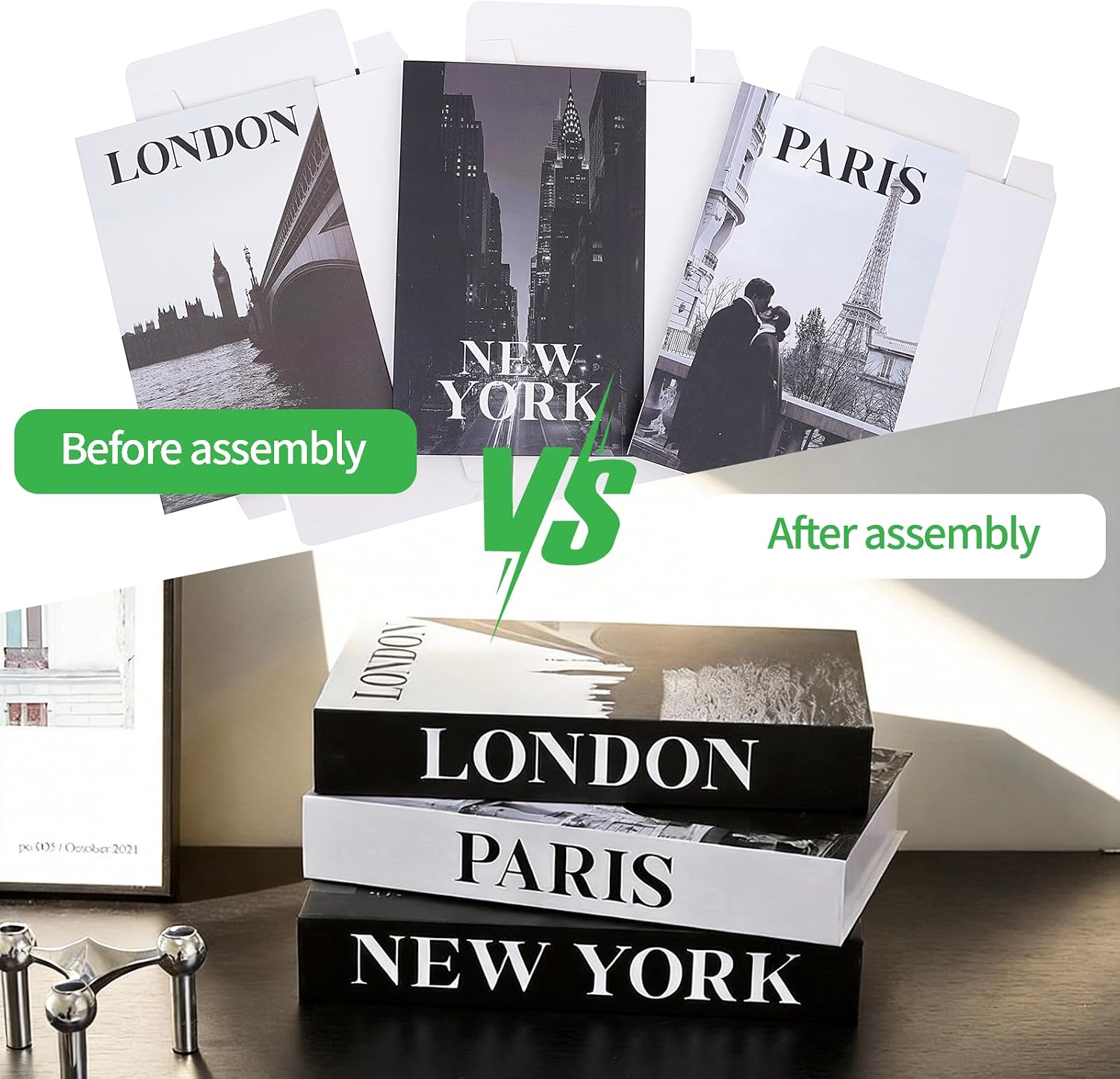 3 PCS Faux Decorative Books for Home Decor-Coffee Table Books Decor-Aesthetic Fake/Faux Books for Decoration,libros Decoration for Coffee Table, Shelf Accessories (3-Paris London Newyork kiss) image 5