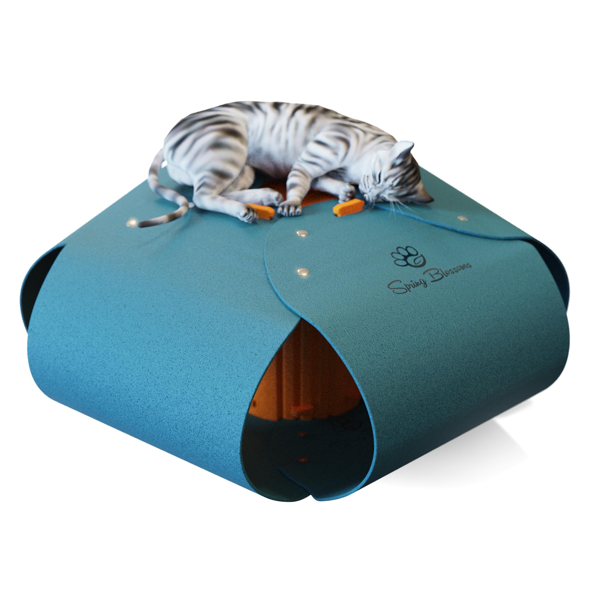 Túnel para gatos de cinco pétalos, cueva para gatos de interior, resistente a los arañazos, juguetes para gatos medianos y grandes de hasta 30 libras (azul pavo real)