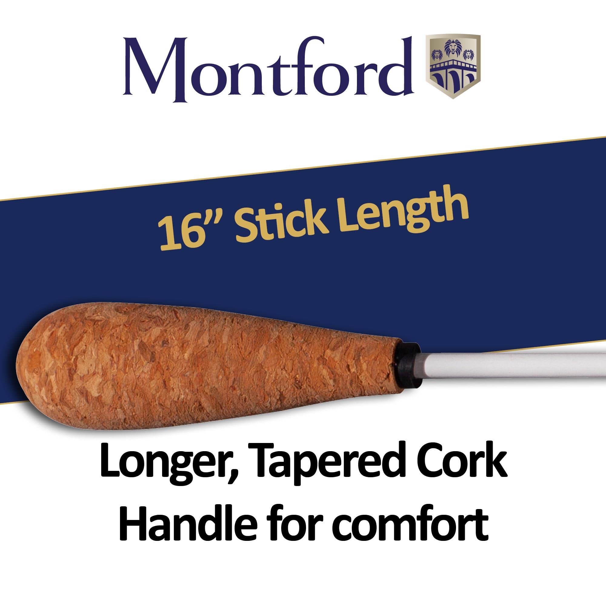 Montford Conductor's Baton, 16" with Cork Tapered Handle. Ergonomic Handle for Secure Grip, Elegant White Lacquered Stick - Image 2