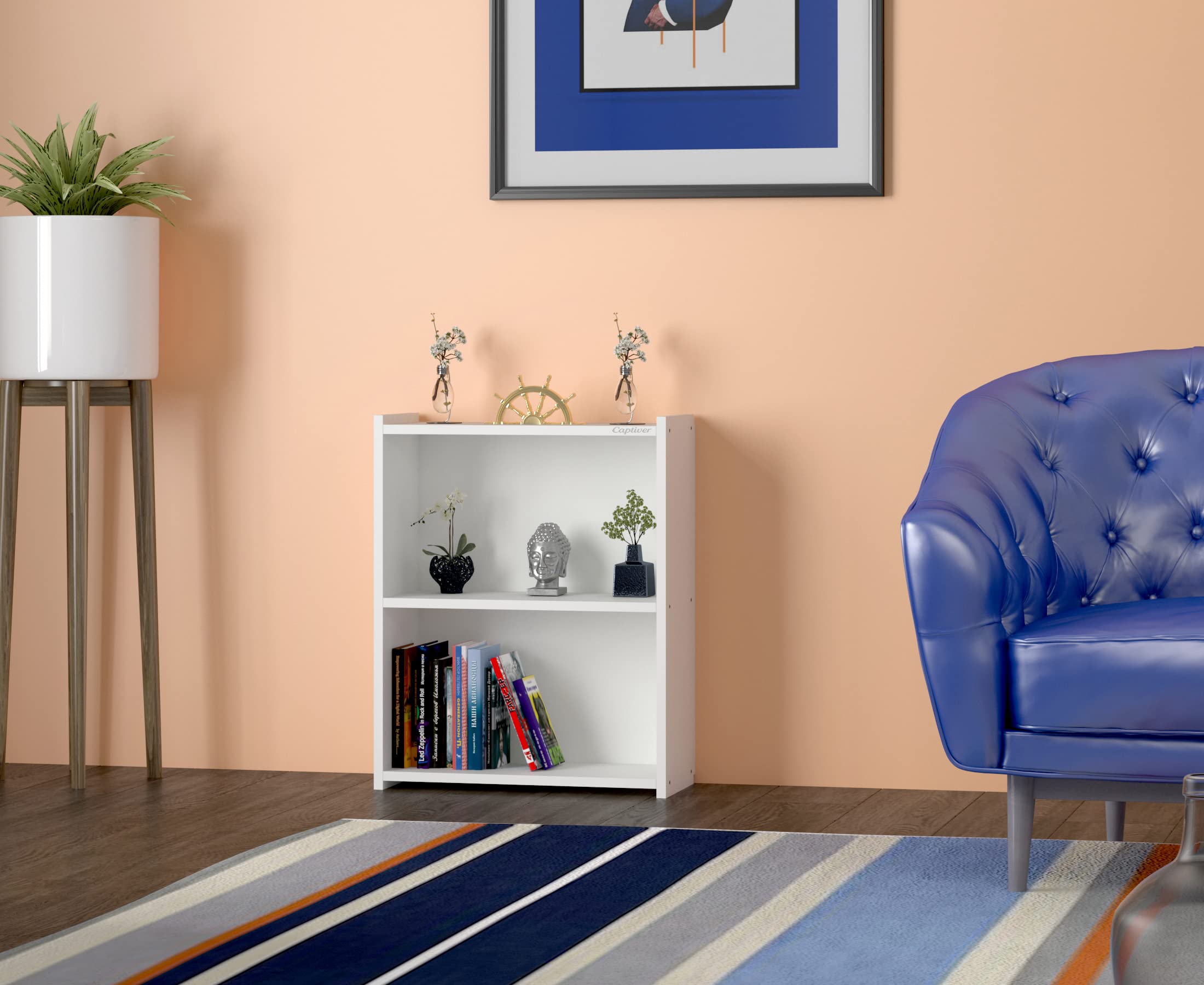 Engineered Wood Sofa Side Table Storage Furniture Accessories Books Shelf (Tier 2, White) Bedroom Living Room Multipurpose Office Cupboard Organizer Box-picture-32