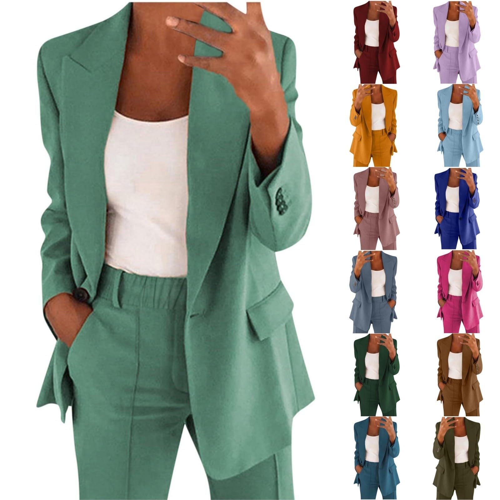 Business Anzug Damen Set große größen - Hosenanzug Langarm Business Anzug Set Zweiteiler Einfarbig Blazer Hose Festlich Lange Hosenanzüge Sportlich Büro Outfit Sommer Freizeitanzug
