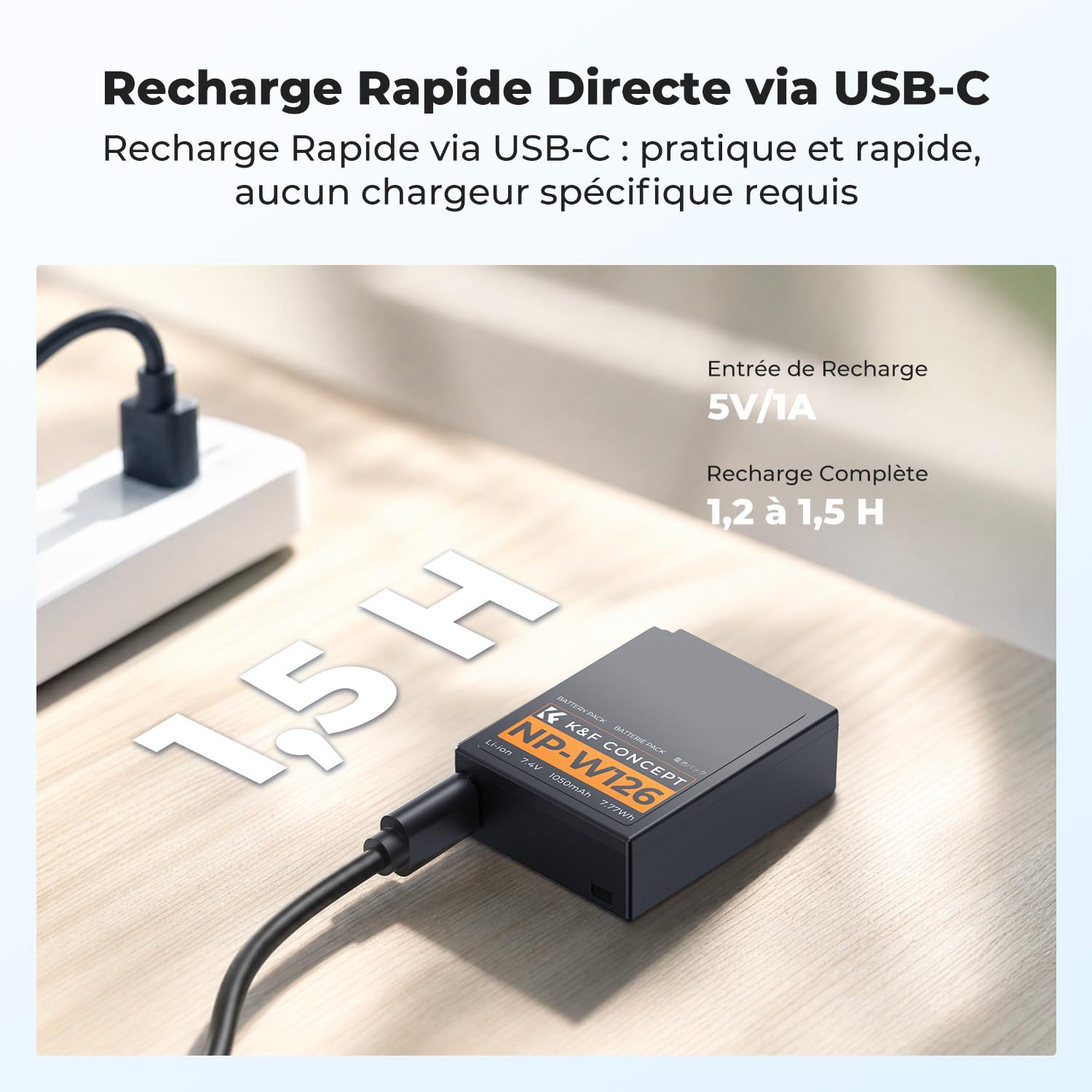 K&F CONCEPT 2 NP-W126S Batteries à Charge Directe avec Indicateur de Charge