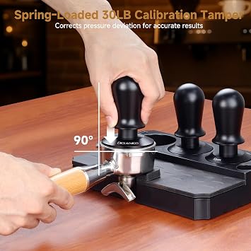 Coffee Tamper 53mm - with Sound Feedback 30lb Spring-Loaded Tamper Barista Espresso Tamper Anti-Tilt Base, Ergonomic Handle, 304 Stainless Steel