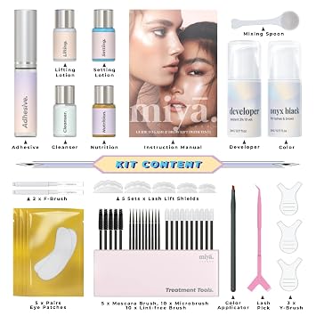 MIYA LASH Lift & Brow Lamination Kit | Black, Voluminous Eyebrows & Eyelashes Color | Professional 8 Weeks Result | LVL, Perm, Laminate | Keratin Brow & Lash Kit With All Tools