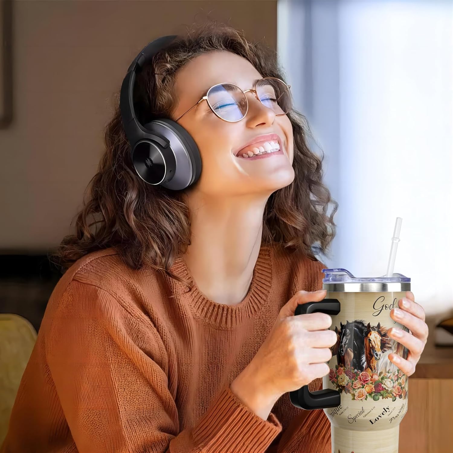 40 oz Horse Tumbler with Handle and Straw, Christian Stainless Steel Vacuum Insulated Travel Coffee Mug Cup Water Bottle, Horses Stuff Accessories Decor Gifts for Women Girls - Image 7