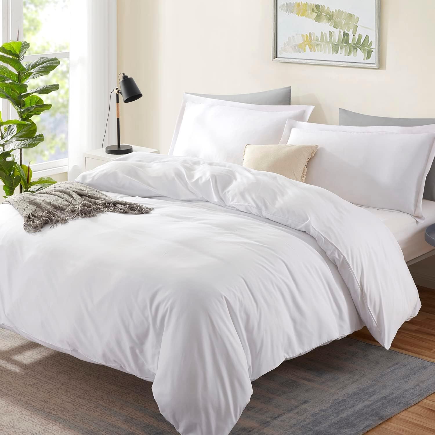 LinenHouse Premium Quality 3-Piece Duvet Cover Set with Zipper Closure & Corner Ties,Solid 1000-TC Ultra Soft Pillow Shams 100% Egyptian Cotton(Super King 98x108, White)