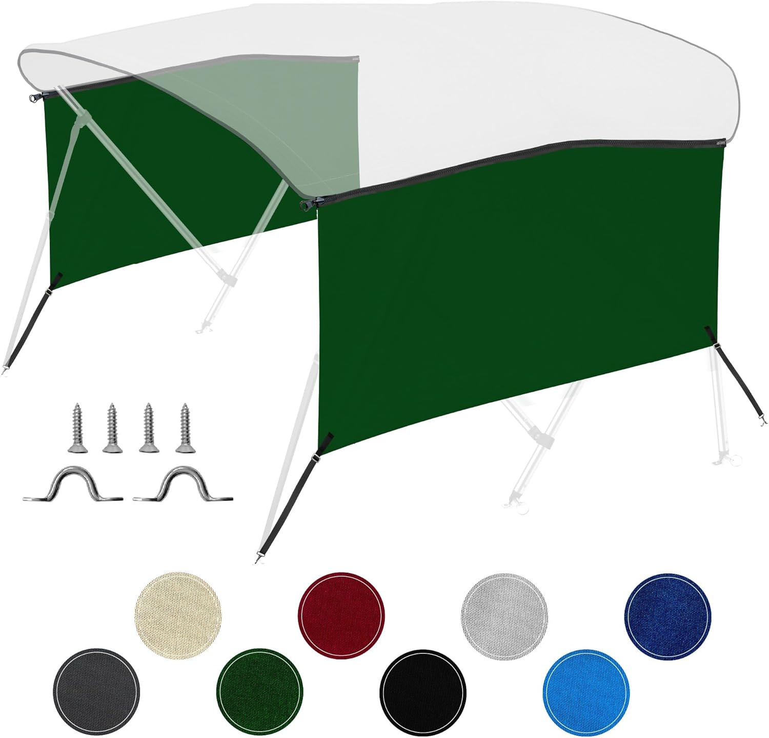 4 Bow Bimini Top Sidewalls for KNOX Bimini Tops for Boats, 900D Solid Canvas Side Blocks with Adjustable Straps, Stainless Steel Mounting Hardware, 80" L x 26" H, Hunter Green
