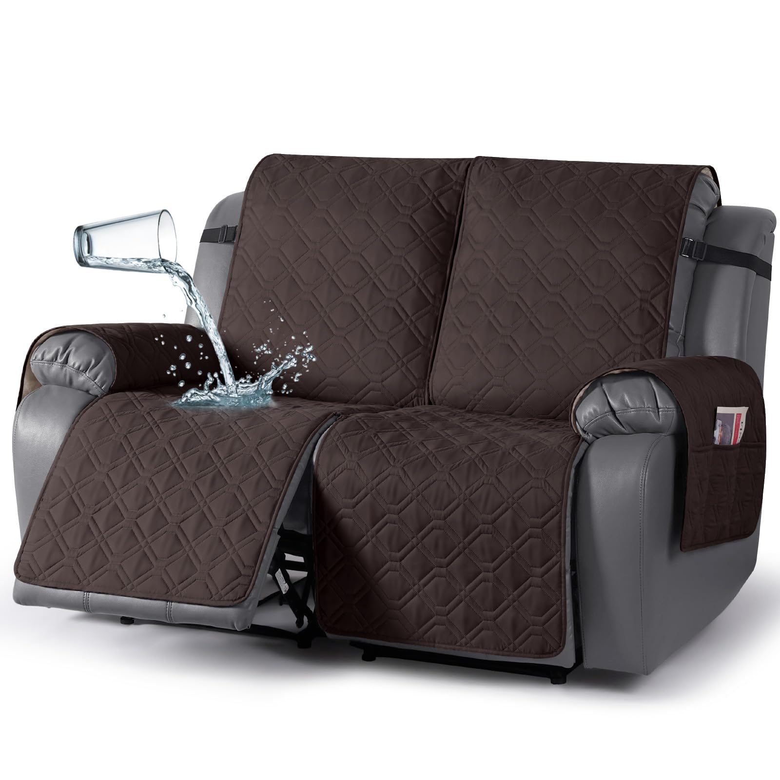 TAOCOCO Funda Impermeable para Silla Reclinable de 2 Plazas, Funda Antideslizante con Bolsillo, Lavable para Niños y Mascotas (Chocolate)