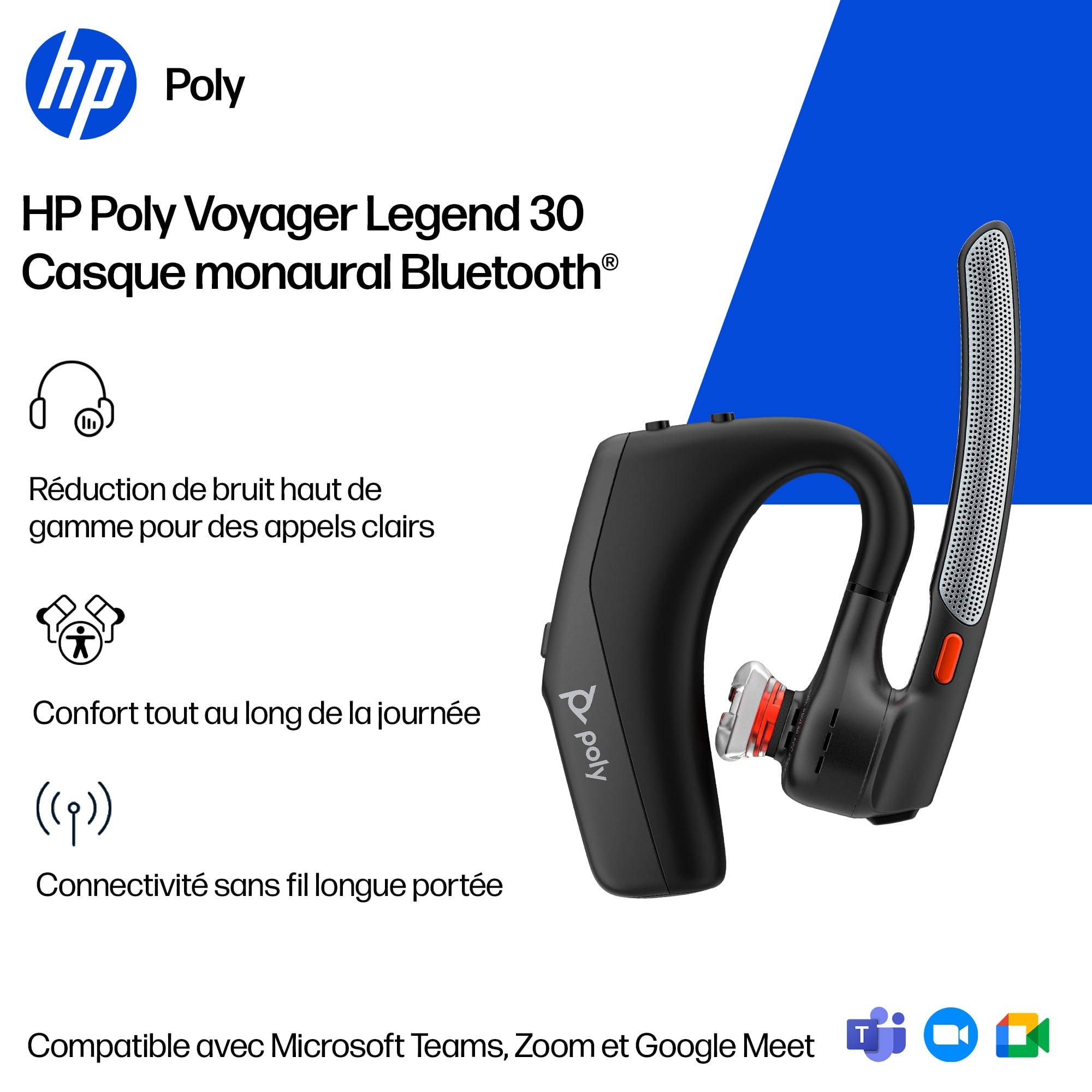 Poly Voyager Legend 30 Casque Customer Special 1 Bluetooth monaural - Connectez-Vous à Votre PC, Mac, Tablette ou téléphone Portable - Annulation du Bruit - Noir