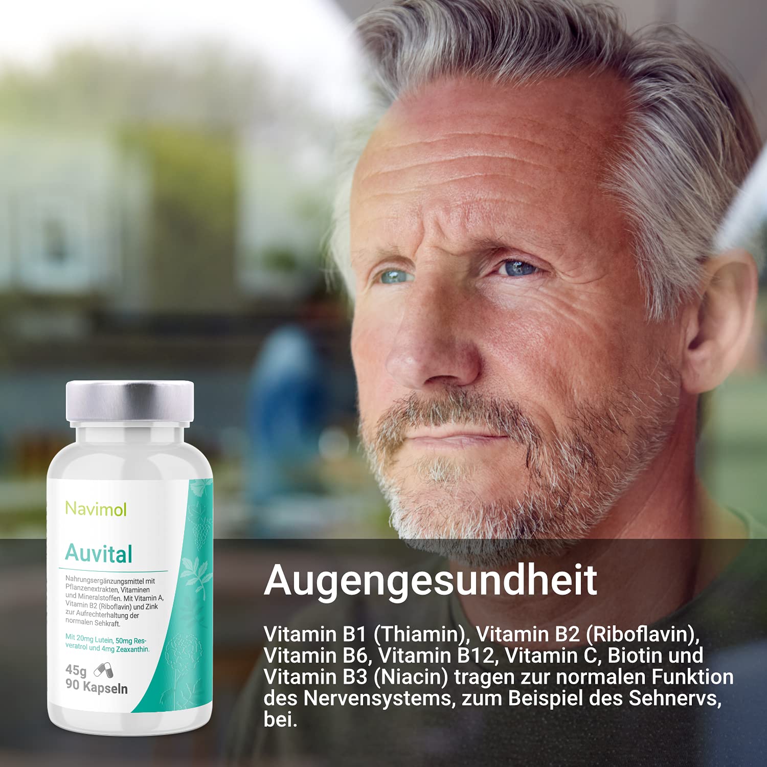 90 Kapseln | Nahrungsergänzungsmittel: Mit Vitamin A, Vitamin B2 (Riboflavin) & Zink zur Aufrechterhaltung der normalen Sehkraft | 20mg Lutein | 50 mg Resveratrol | 4mg Zeaxanthin