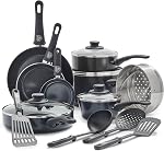 GreenLife Soft Grip Diamond Healthy Ceramic Nonstick, 16 Piece Cookware Pots and Pans Set, PFAS-Free, Dishwasher Safe, Black