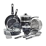 GreenLife 16 Piece Nonstick Cookware Set, Soft Grip Non-Toxic PFAS-Free Ceramic Pots & Pans, Dishwasher & Oven Safe, Frying, Sauce, Saute, Utensils, Glass Lids, Stay-Cool Handles, Wobble Free, Black