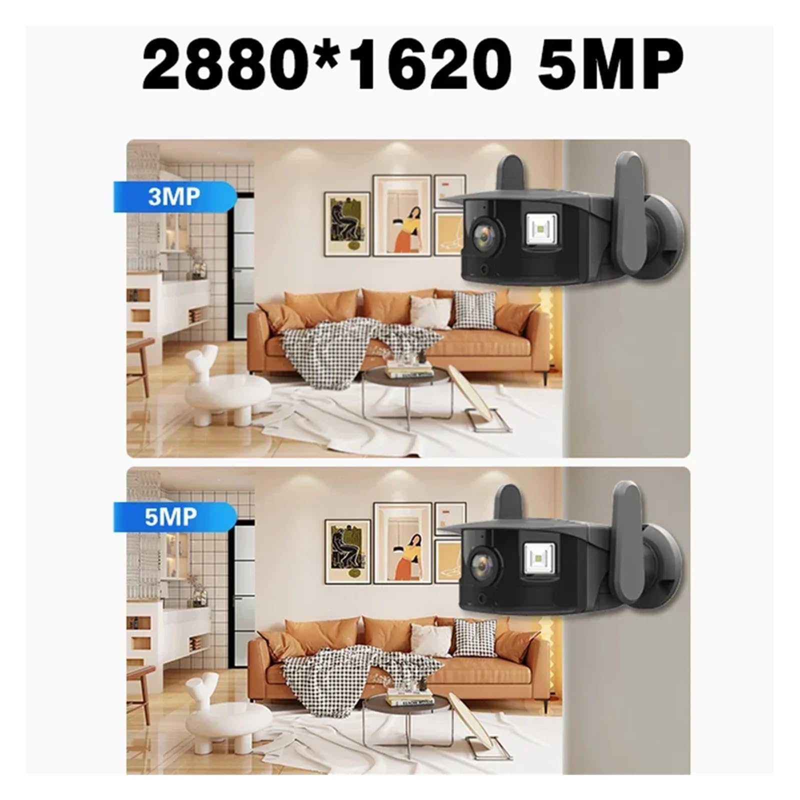 Telecamera di sicurezza esterna Telecamera 4K 5MP Uscita doppio schermo grandangolare da 180°, esterna impermeabile IP67 Controllo PTZ APP di tracciamento AI Avviso automatico(5MP Add 64GB Card)