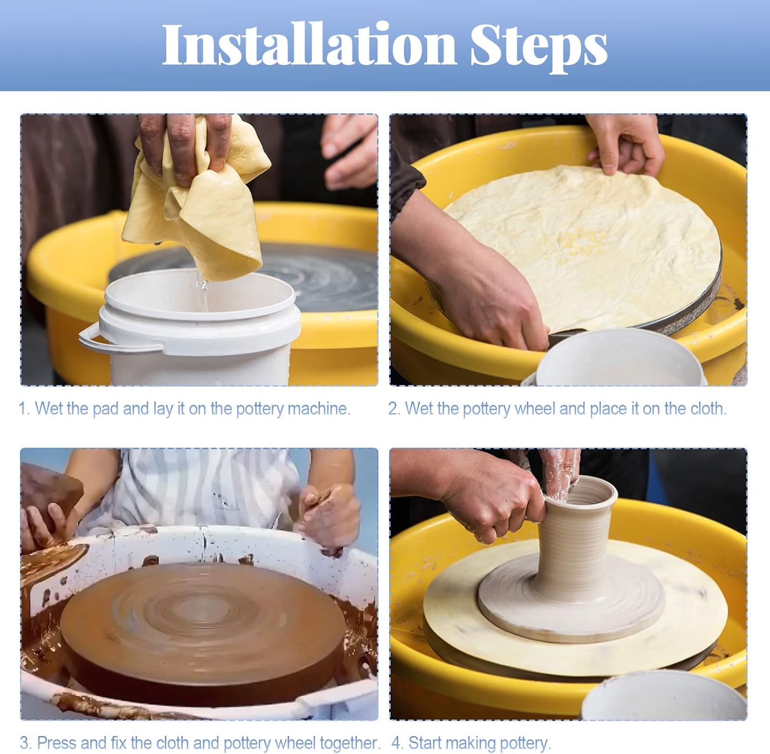 4 PCS Round Clay Wheel Bats Pottery BatMate Ceramics Throwing Cloth 12 Inch Reusable Pottery Machine Mate Pottery Auxiliary Tool Fixed Clay Superabsorbent Yellow