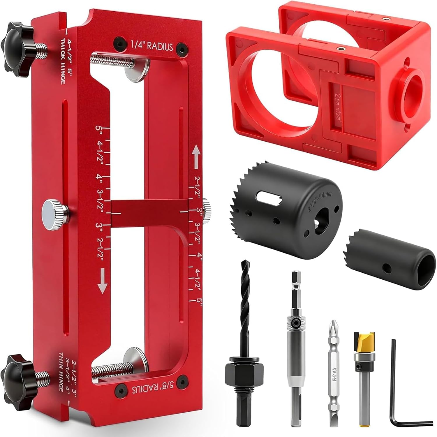 Garosa Door Hinge Jig Lock Installation Kit, Aluminum Alloy Router Template with Silicone Anti Slip Pads for 2.5 5in Hinges 1 4in 5 8in Radius Knob Deadbolt