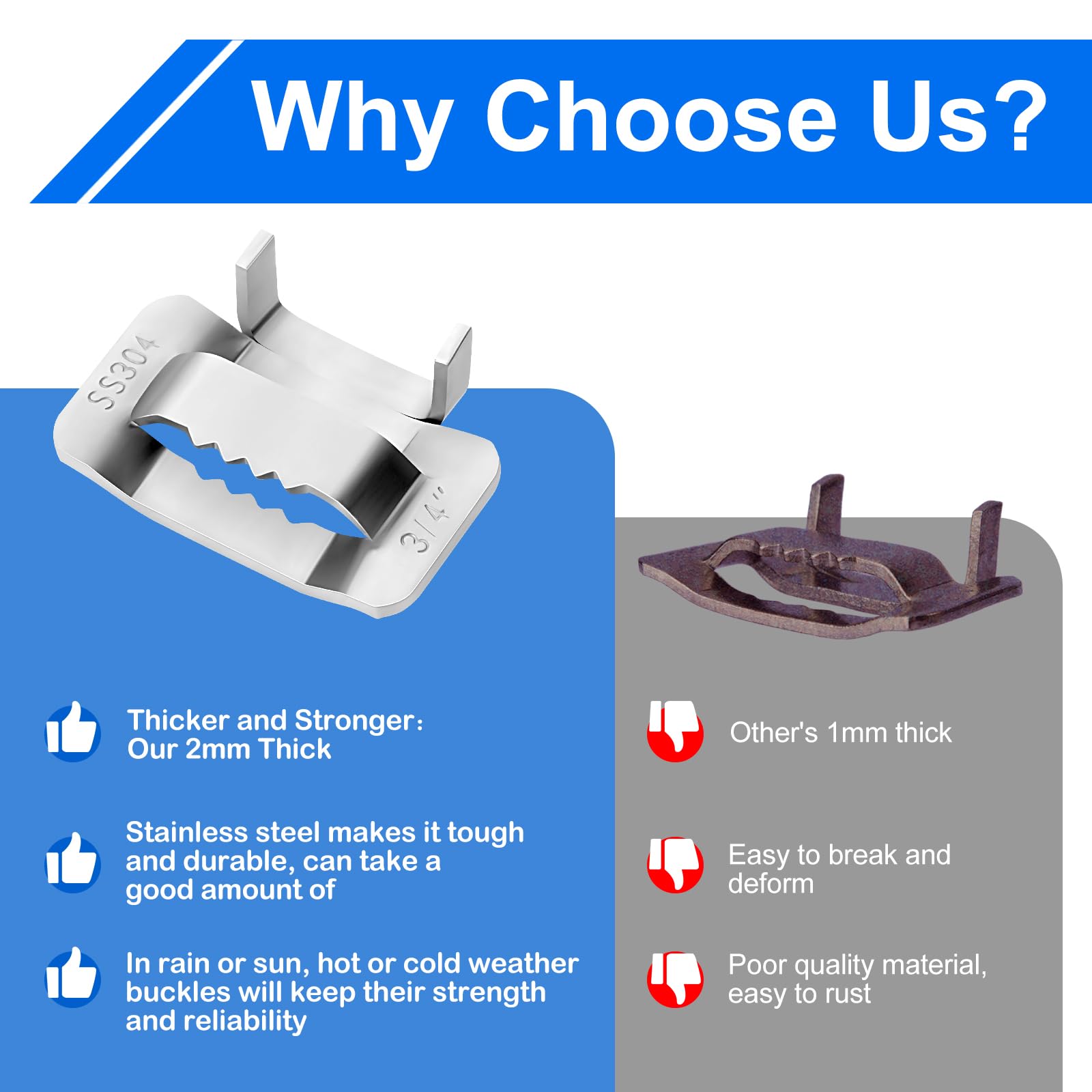 304 Stainless Steel Ear-Lokt Buckle Metal Banding Clips 1/4