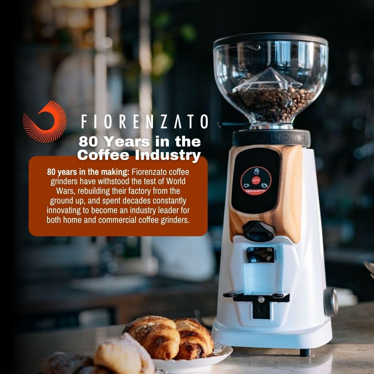 AllGround All Purpose Home Coffee Grinder - Residential Grinder - Made in Italy - By Fiorenzato (Bright Silver)