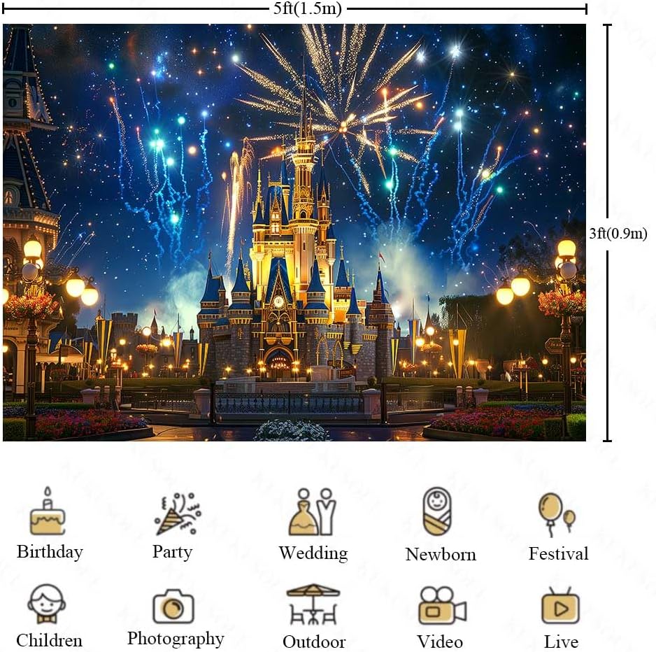 Princess Castle Backdrop Fireworks Starry Night Photo Background image 2