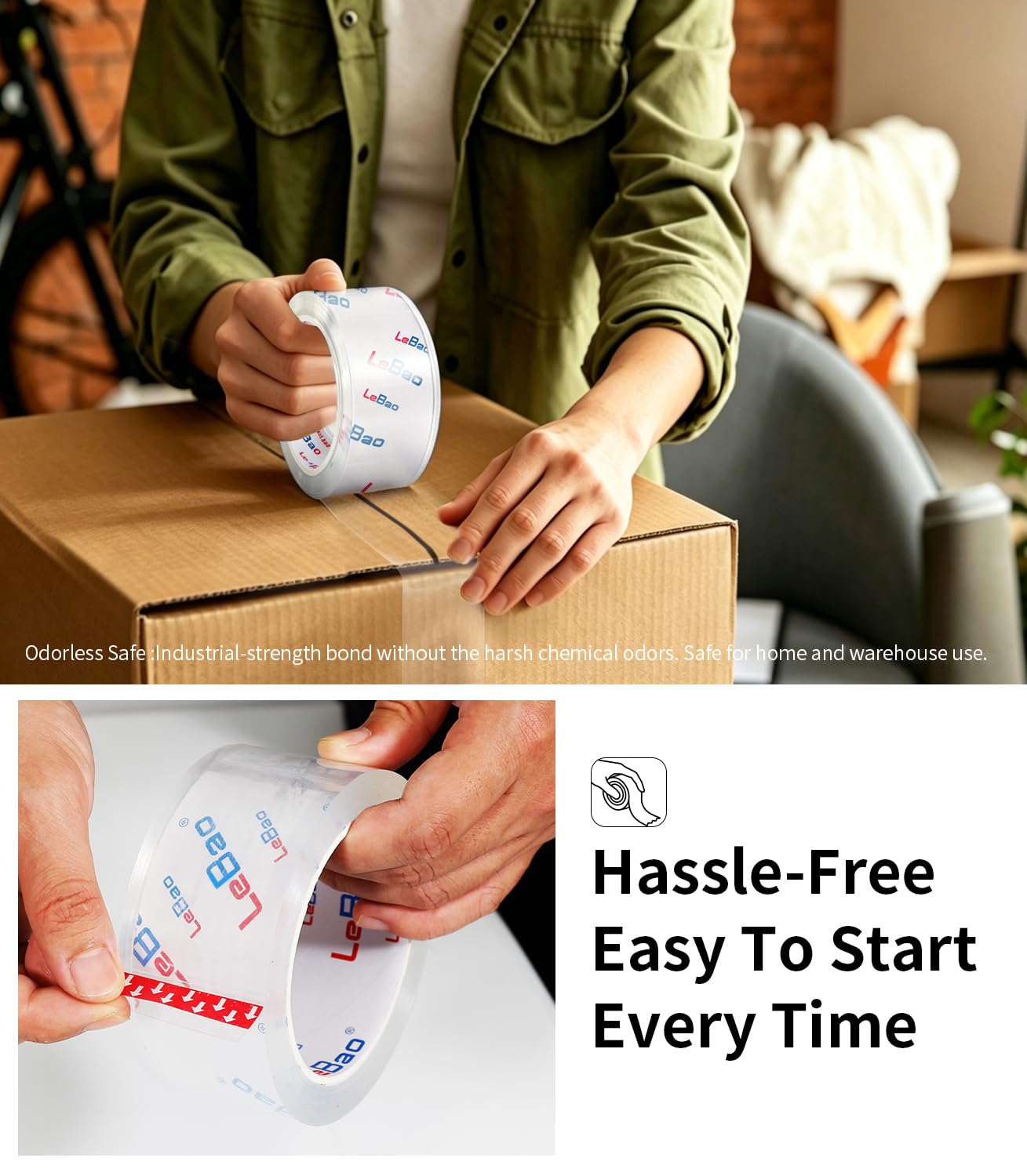 Cinta de embalaje resistente con dispensador, cinta de embalaje transparente HD fuerte, 12 rollos de 1.9 pulgadas x 60 yardas x 2.7 mil, sellado seguro para cajas de mudanza de cartón, suministros de