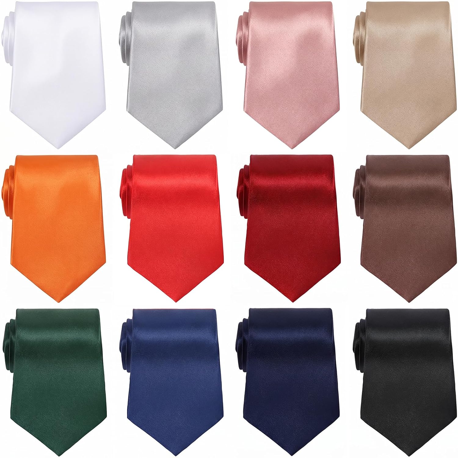12 Pcs Solid Color Ties for Men Solid Satin Pure Color Ties Set Business Formal Necktie Tie for Men Mixed Colors Formal Plain Satin Tie Business Wedding Formals Occasion