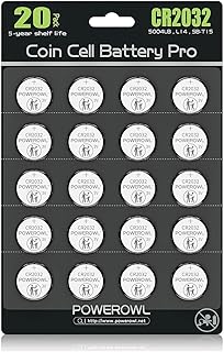 POWEROWL High Capacity CR2032 Battery (20-Pack) 3v Lithium Batteries, 10 Years Leak-Free, Long Lasting Cr 2032