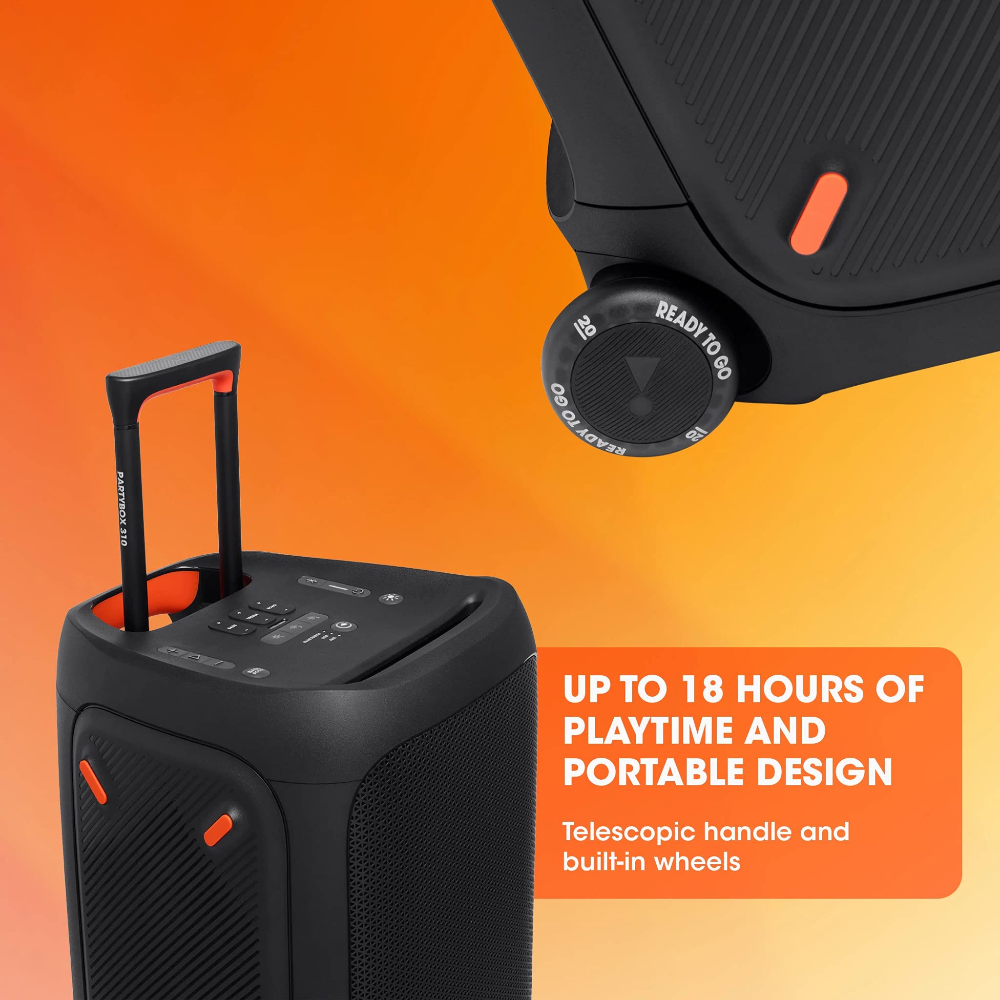 JBL PartyBox 310MC, Speaker Portatile per Feste, con Effetti di Luci, Microfono Cablato JBL, Design IPX4 Resistente agli Schizzi, 18 Ore di Riproduzione, Nero