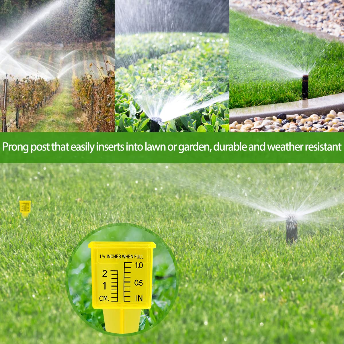 10/20 unidades de medidor de lluvia transparente, medidor de agua reutilizable para jardín, medidor de aspersor, medidor de lluvia de césped amarillo brillante, herramienta de medición de agua al aire
