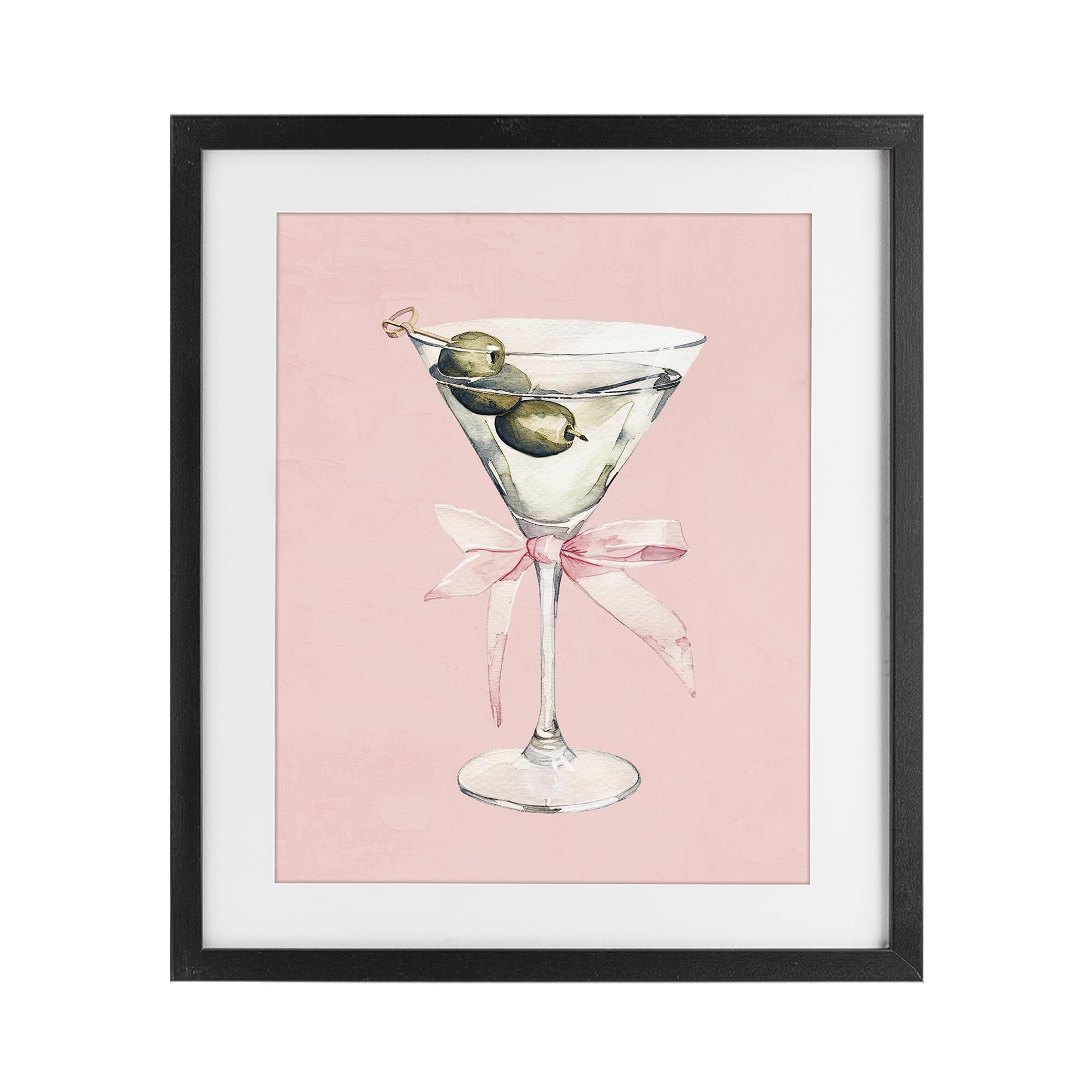 'Martini with Pink Bow'| Framed Print Under Glass