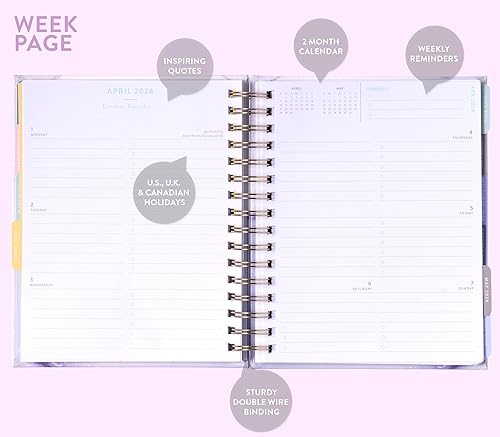 Miniatura 6 de Eccolo - Agenda con espiral 2024, mármol pastel, vistas semanales y mensuales, 12 meses, hojas de calcomanías, gráficos inspiradores y citas (7.75 x