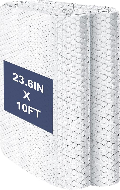 DGSL Double Reflective Bubble Foil Insulation Foam, 23.6 in X 10 FT Aluminum Foil Thermal Insulation Radiant Barrier for Window, Garage Door, RV, Roof