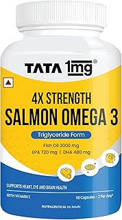 Tata 1mg Salmon 4X Omega | Omega-3 Fish Oil for Heart, Eye & Brain Health | 2000 mg Salmon Fish Oil, 720 mg EPA, 480 mg DH... Price In India