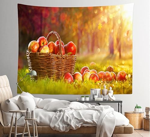 Miniatura 4 de BELECO Telón de fondo de fotografía de manzanas de otoño de 6 x 4 pies, color manzanas en cesta, luz del sol, fondo borroso de bokeh, campo, campo,