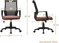 Vista 3 de Yaheetech Mid Back Mesh Office Chair with Leather Seat Executive Office Computer Task Chair with Armrests and Lumbar Support, Brown